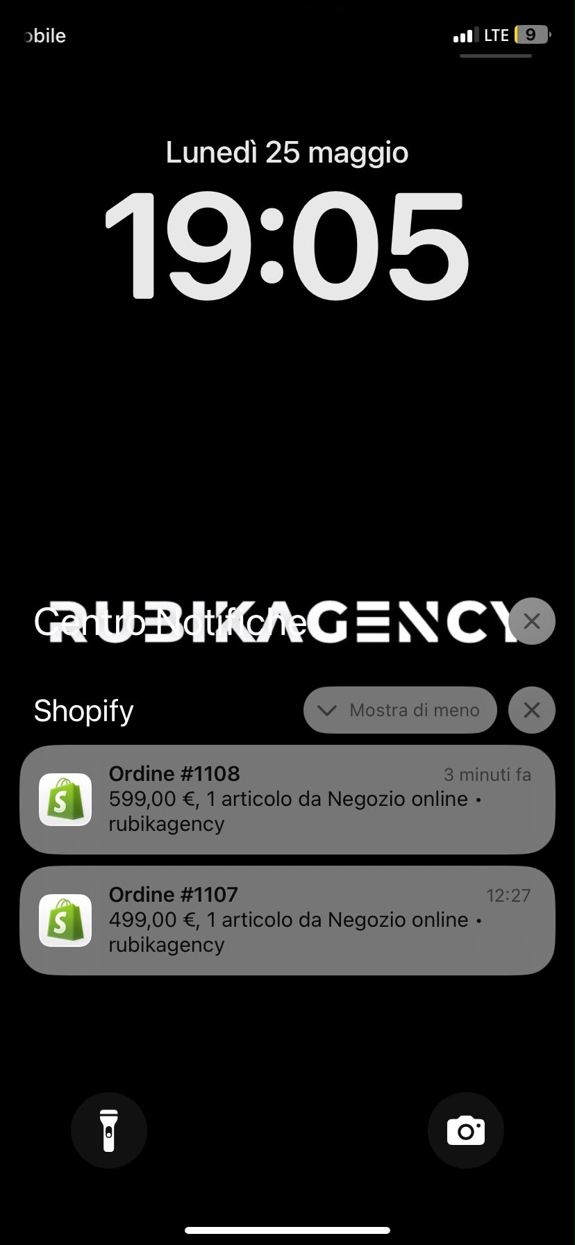 Notifica ordine Shopify rubikagency